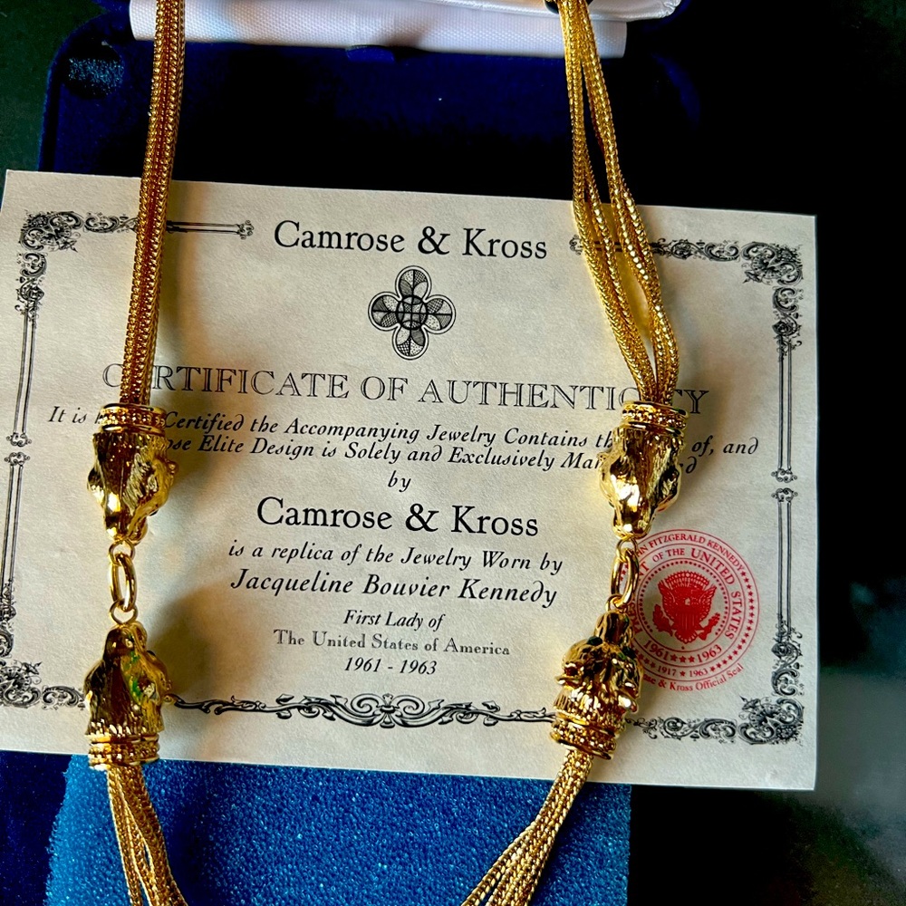 Camrose and Kross 36 inch multi strand lion head goldtone necklace.